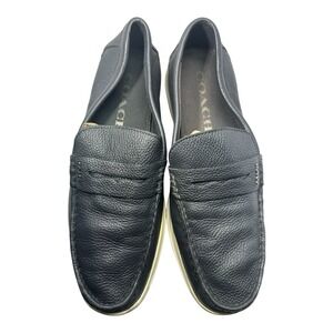 Coach Men Navy Blue Pebbled Leather Nantucket Penny Loafer Size‎ 11.5D